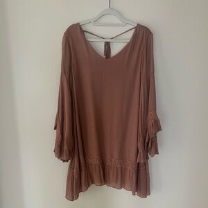 Chic Bohemian Style Dusty Rose/Mauve Tiered Designed Tunic Dress Size M